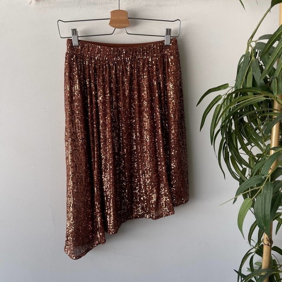 Free People Skirt Womens XS Copper Sequin Asymmetrical Party Birthday Cocktail - Picture 1 of 6